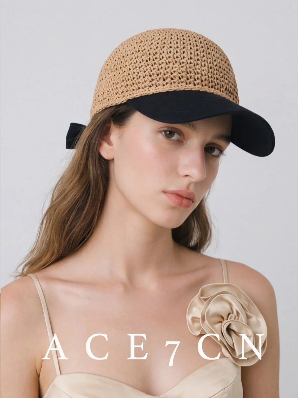 Bow-Detail Paper-Straw Baseball Cap — ACE7CN