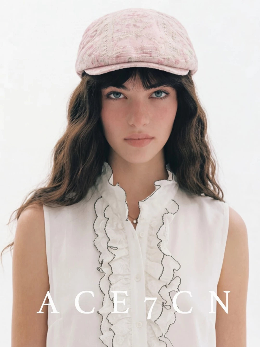 Embroidered Blush Flat Cap — ACE7CN