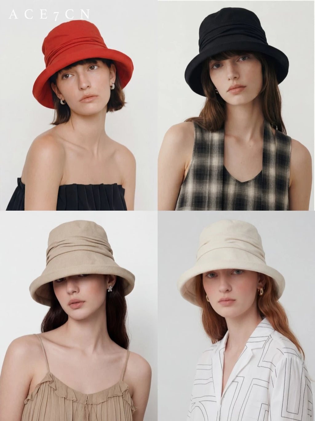 Hand-Pleated Cotton-Linen Bucket Hat — ACE7CN