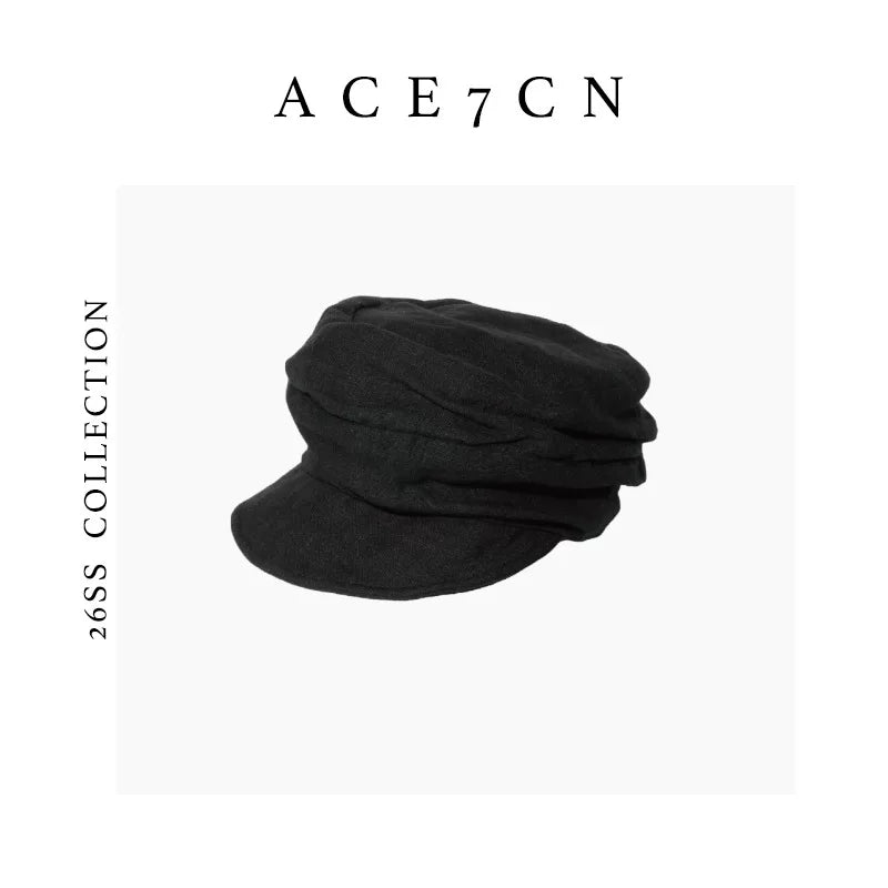Pleated Linen Newsboy Cap — ACE7CN