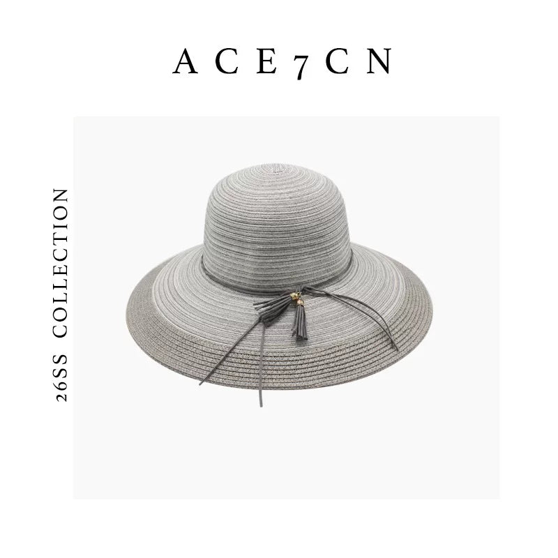 Multi-Stripe Paper-Straw Sun Hat — ACE7CN