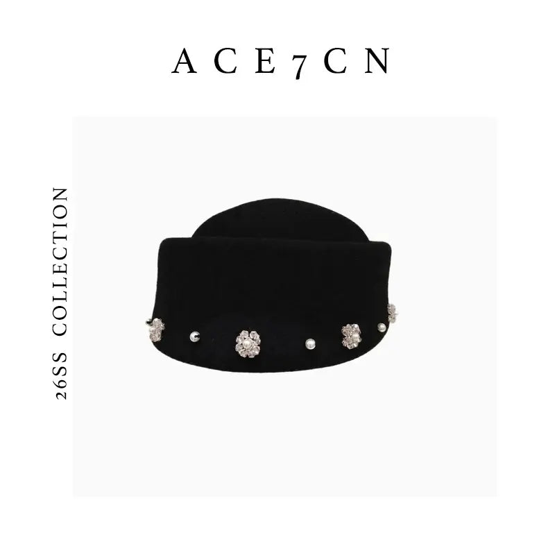 Crystal-Embellished Wool Pillbox Hat — ACE7CN