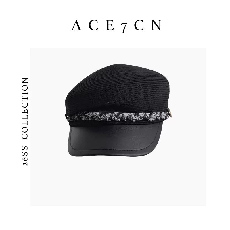 Leather-Trim Tweed Equestrian Cap — ACE7CN