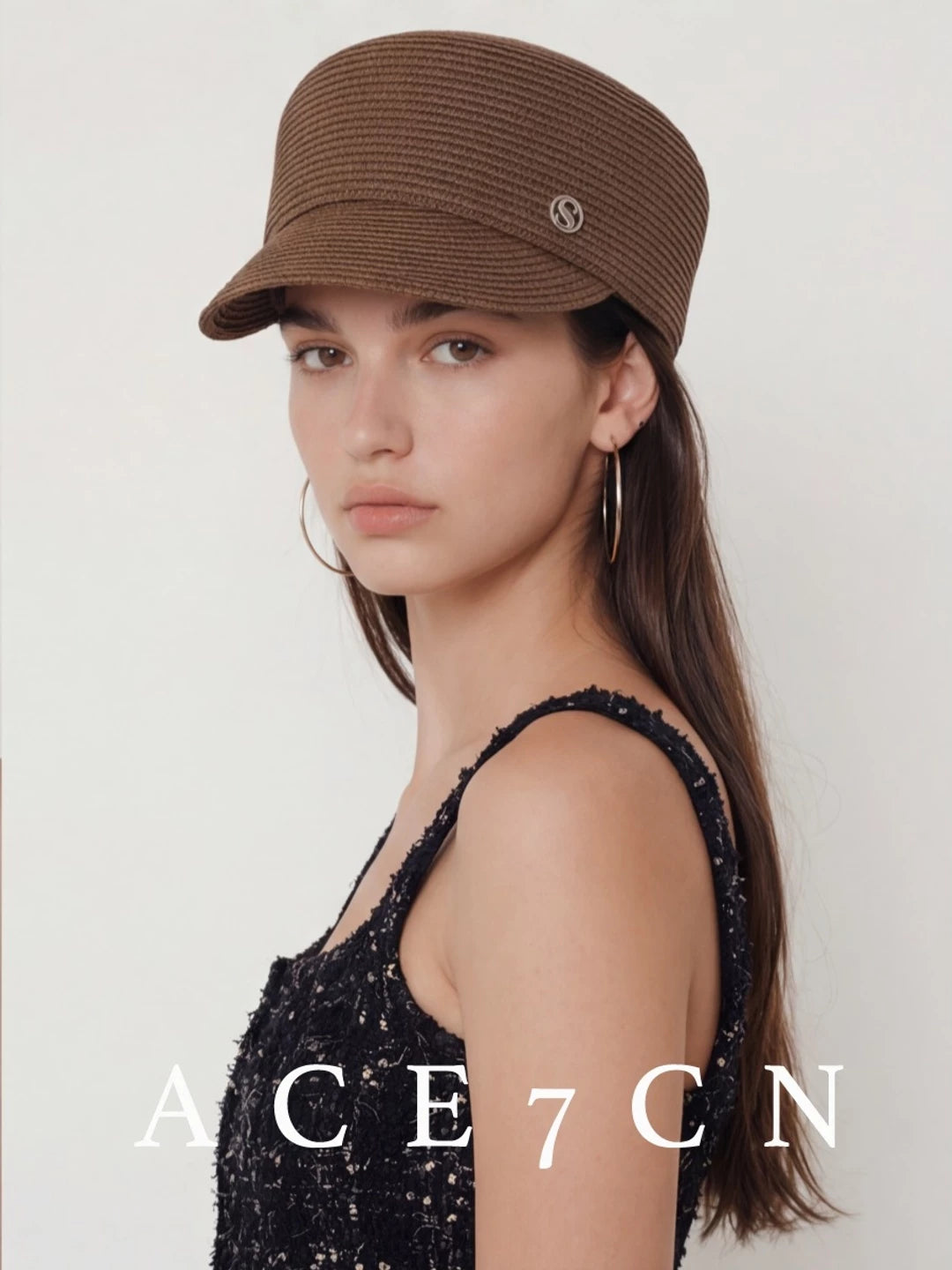 Intricate-Weave Straw Equestrian Cap — ACE7CN