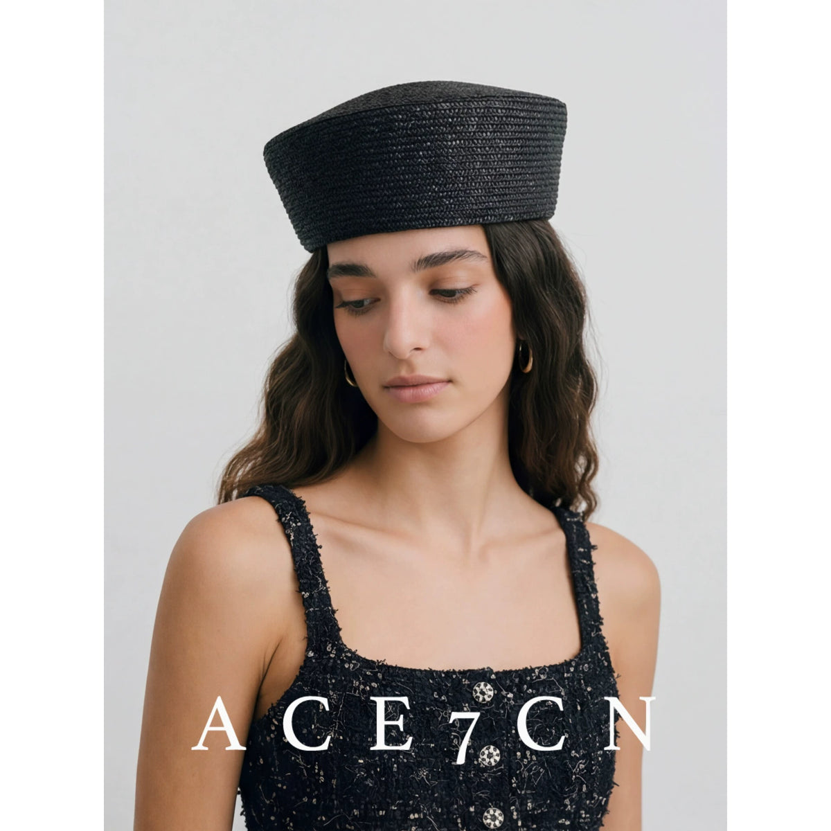 Minimal Hand-Woven Straw Pillbox Hat — ACE7CN