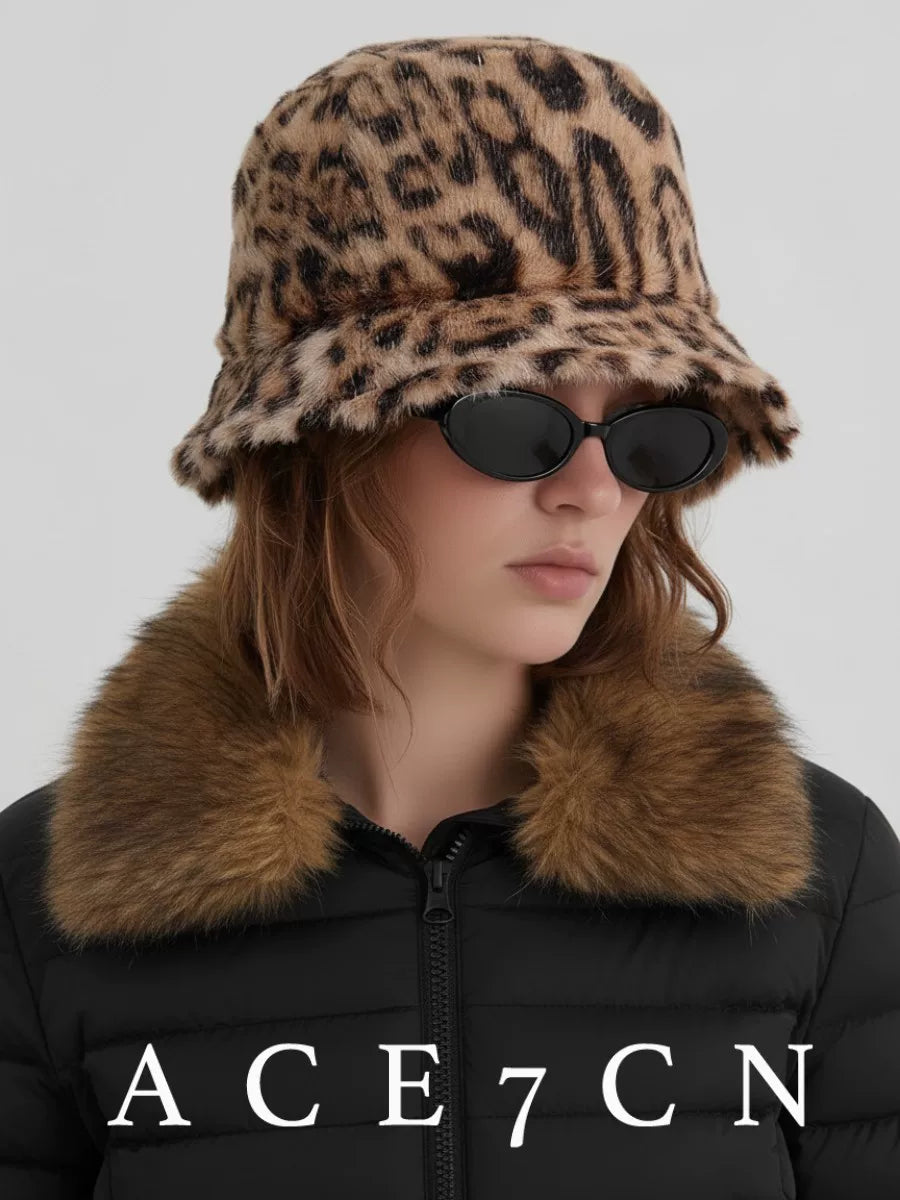 Leopard-Print Faux-Fur Bucket Hat — ACE7CN