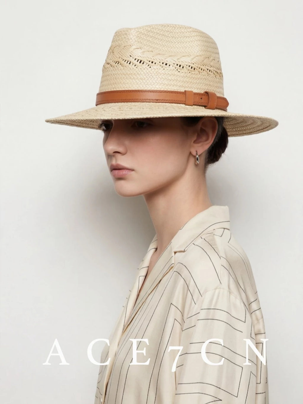 Wheat-Ear Weave Wide-Brim Straw Fedora — ACE7CN