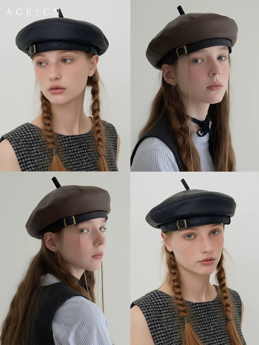 Faux-Leather Painter Beret — ACE7CN