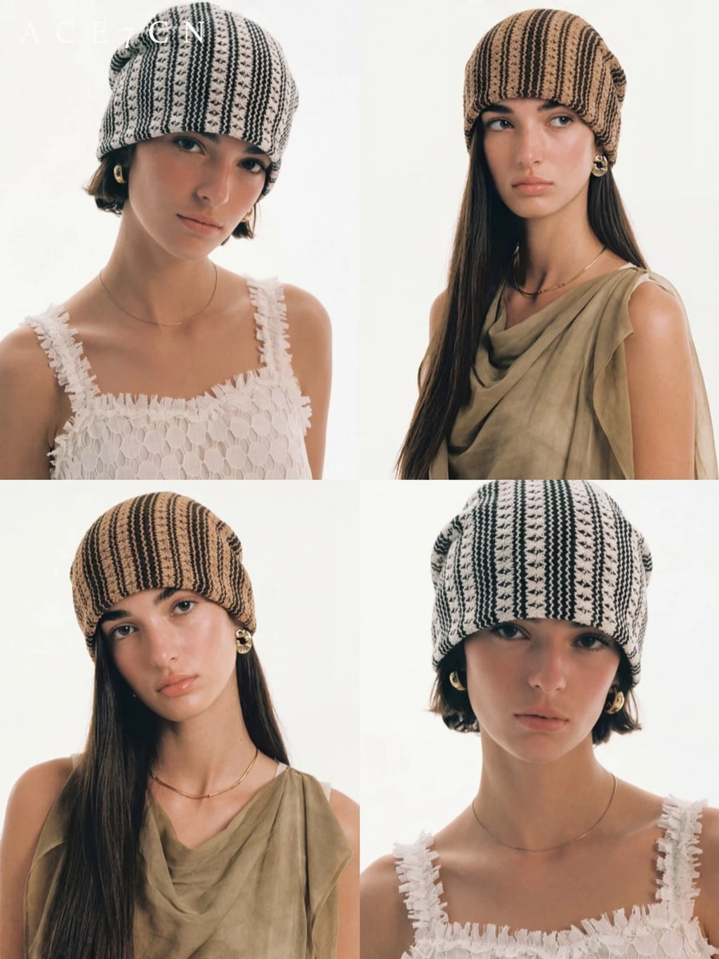 Striped Openwork Knit Slouch Beanie — ACE7CN