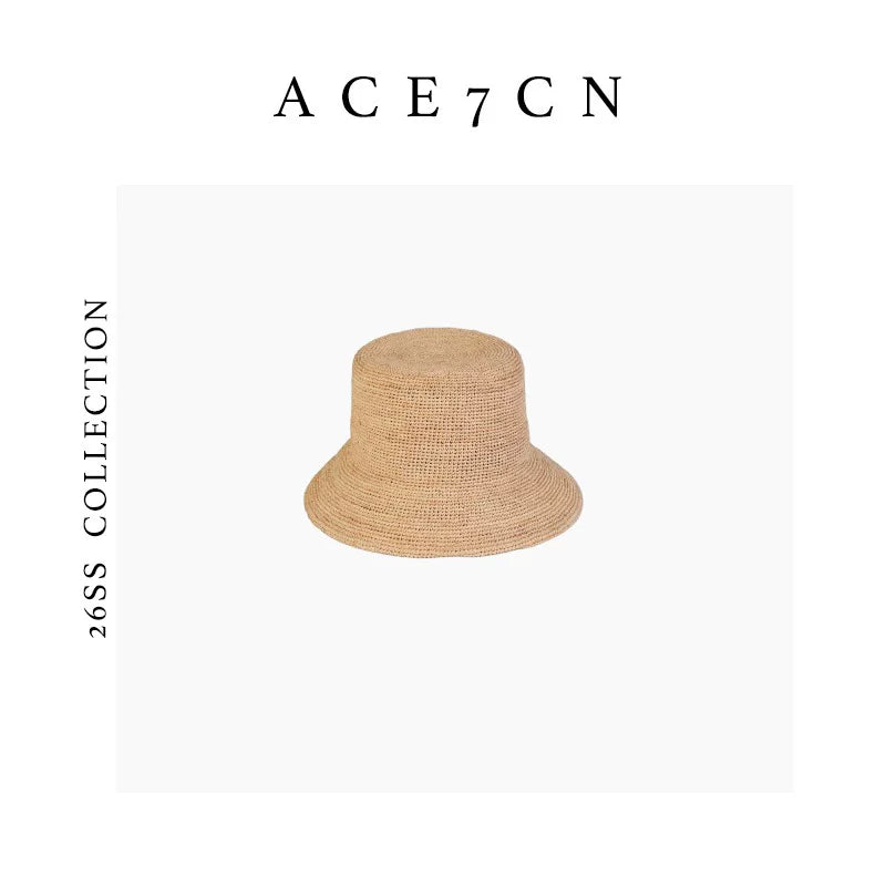 Soft-Crown Raffia Bucket Hat — ACE7CN