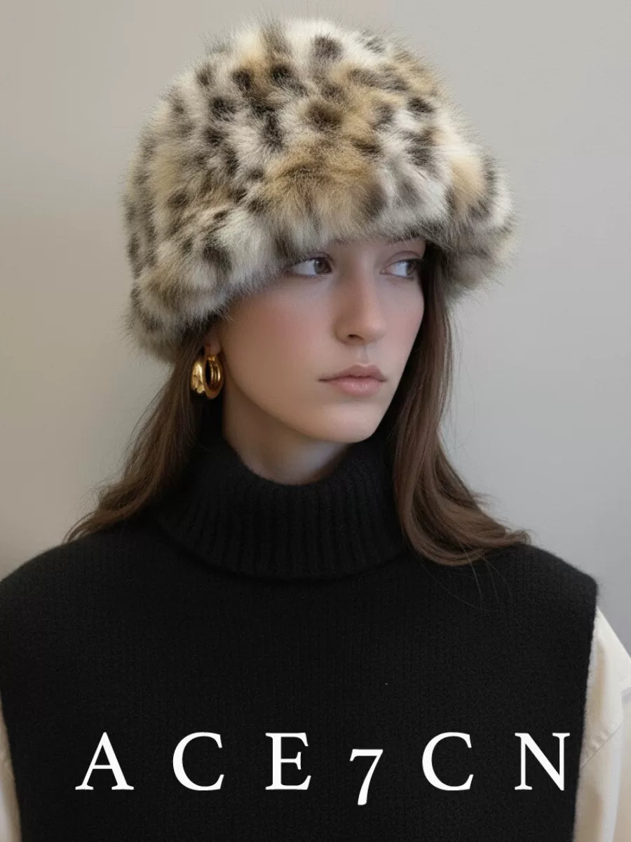 Leopard Faux-Mink Ski Bucket Hat — ACE7CN
