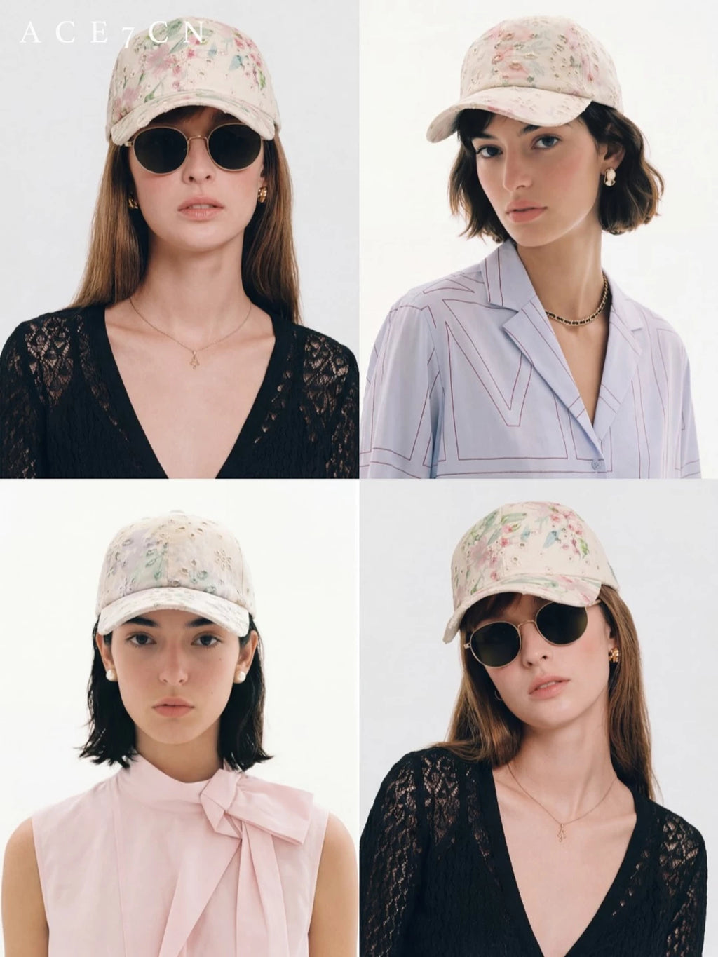 Ink-Floral Embroidered Equestrian Cap — ACE7CN