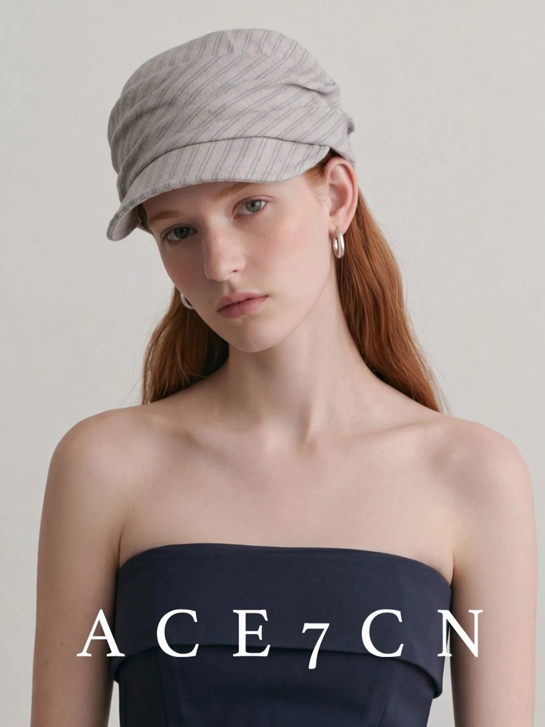 Pleated Striped Cotton-Linen Newsboy Cap — ACE7CN
