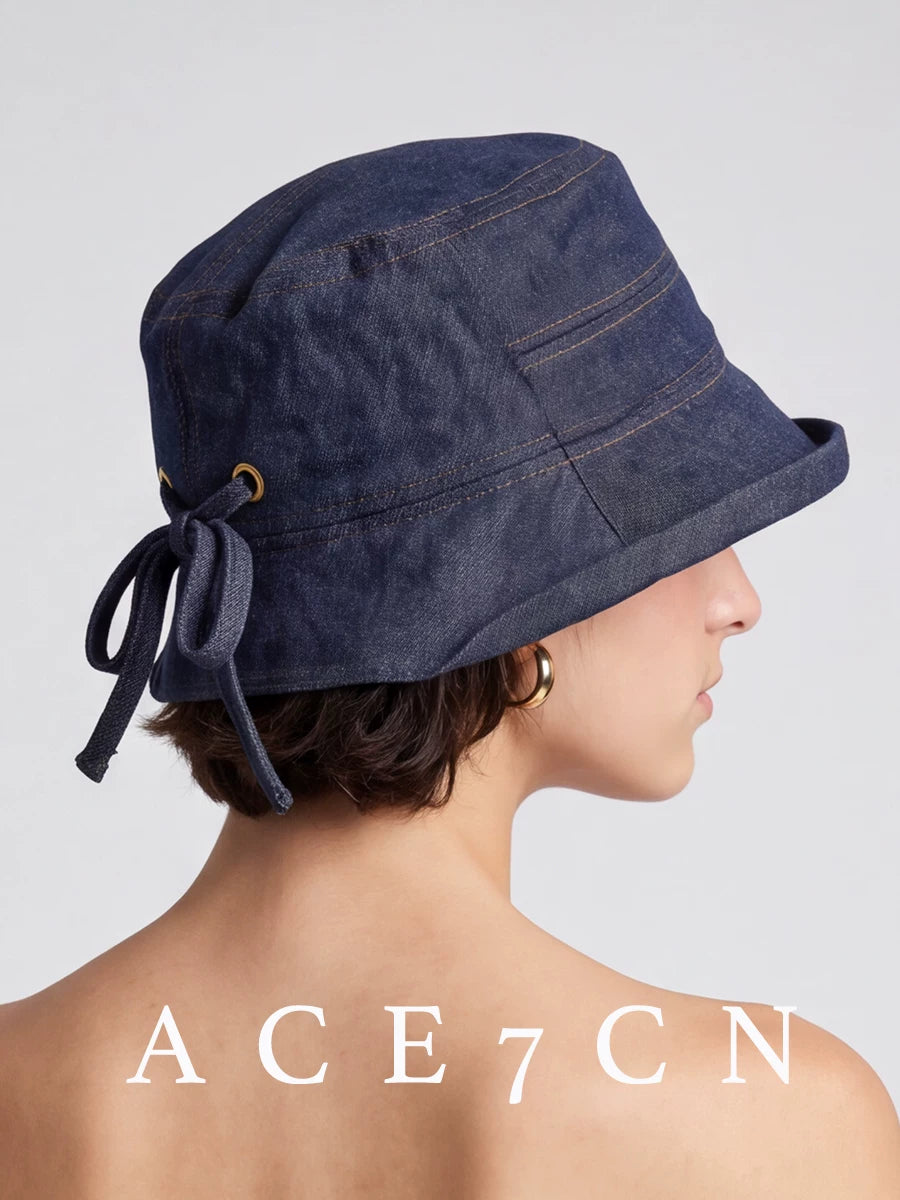Bow-Trim Denim Bucket Hat — ACE7CN