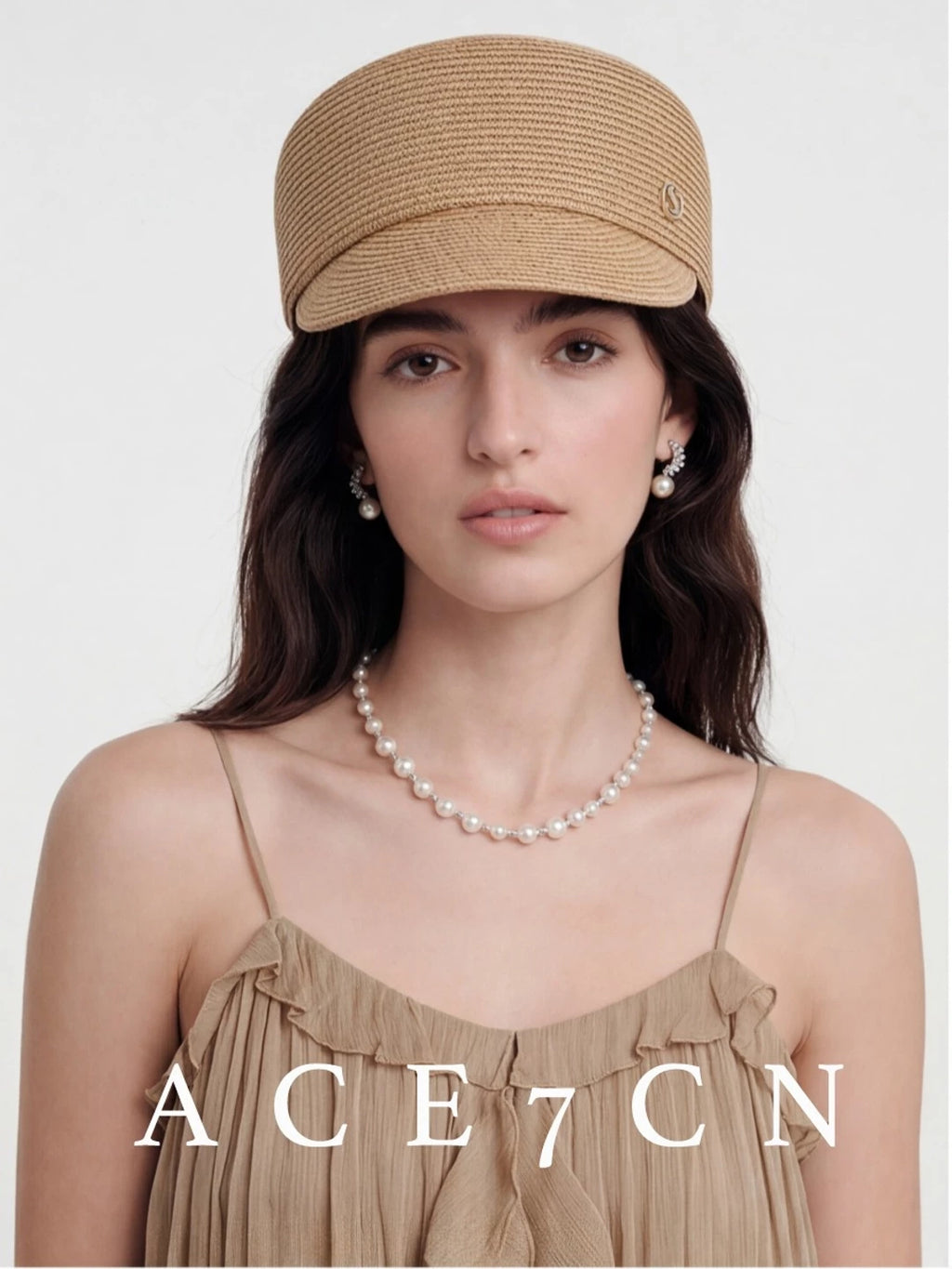 Intricate-Weave Straw Equestrian Cap — ACE7CN