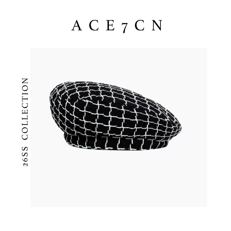 Generous-Fit Tweed Painter Beret — ACE7CN