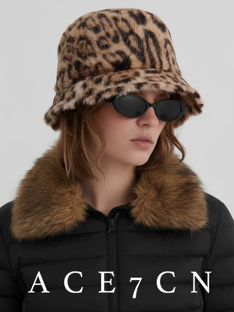 Leopard-Print Faux-Fur Bucket Hat — ACE7CN
