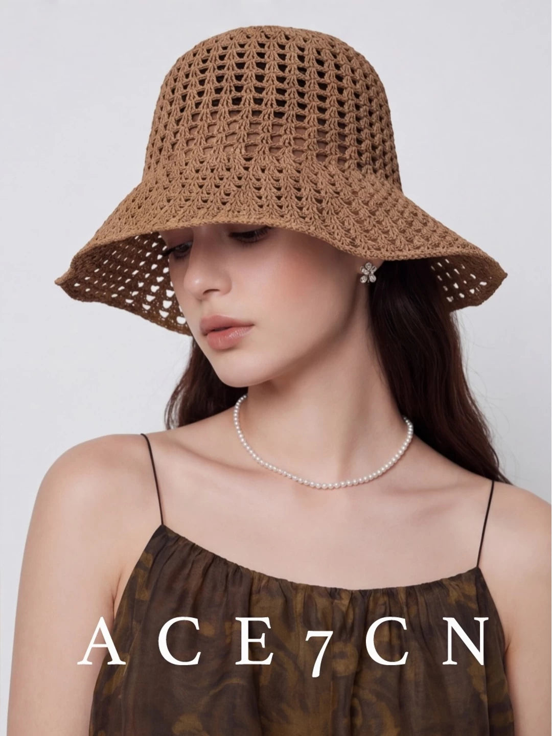 Foldable Openwork Straw Bucket Hat — ACE7CN