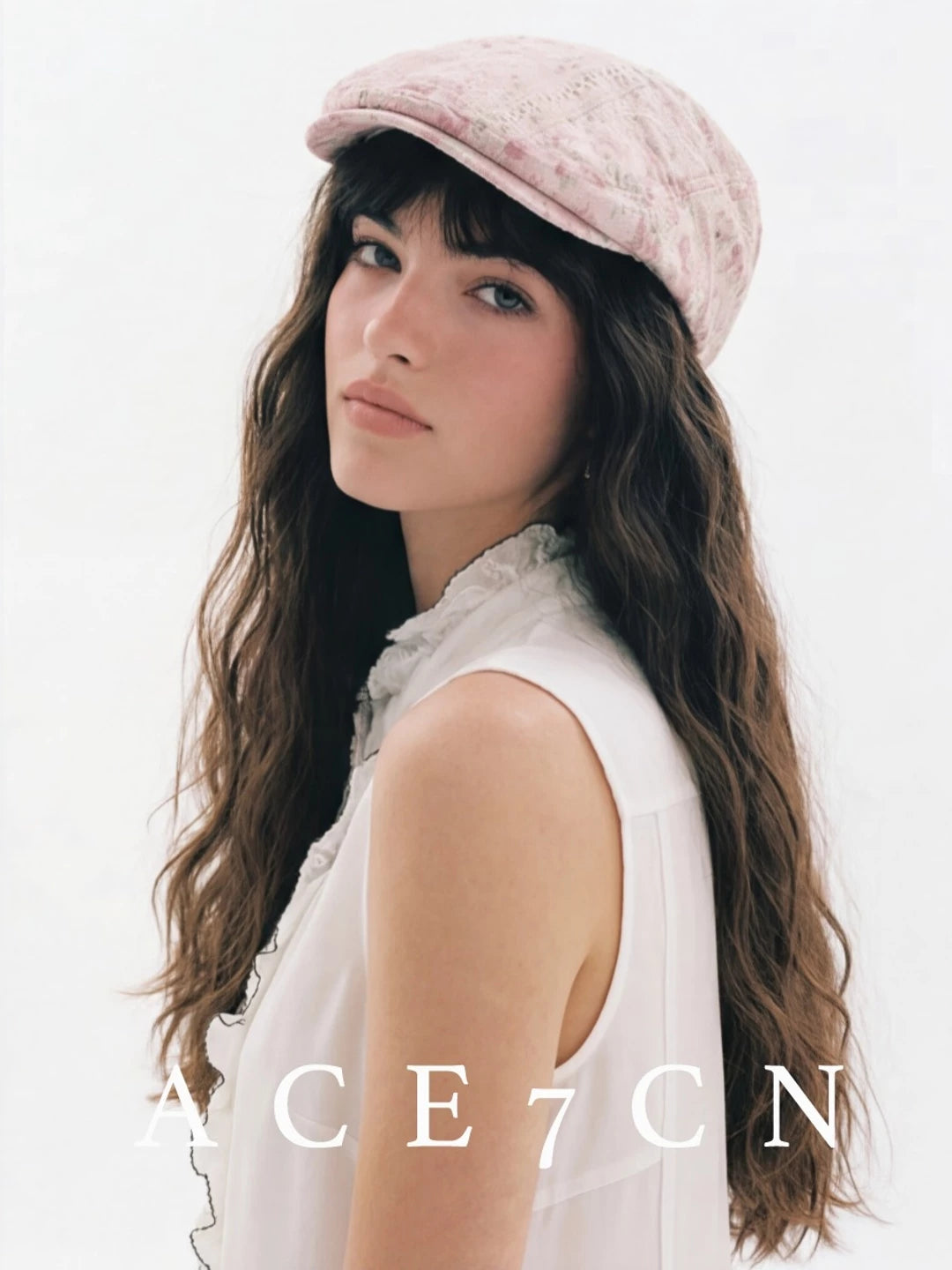 Embroidered Blush Flat Cap — ACE7CN