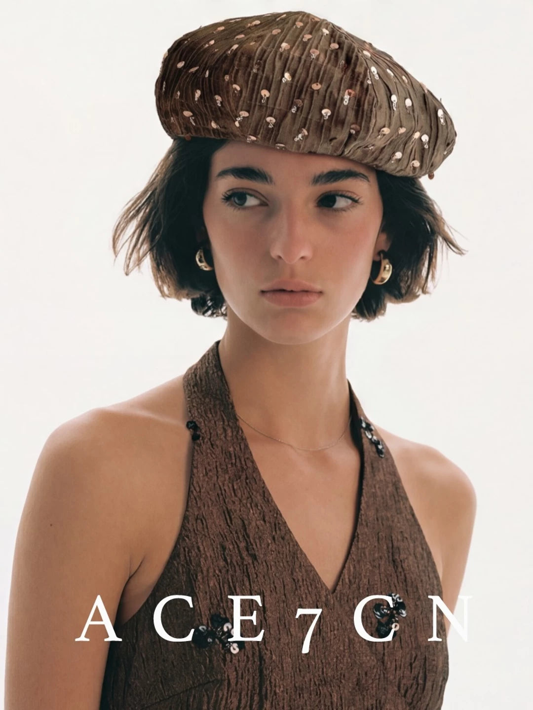 Sequin-Embellished Tencel-Linen Beret — ACE7CN