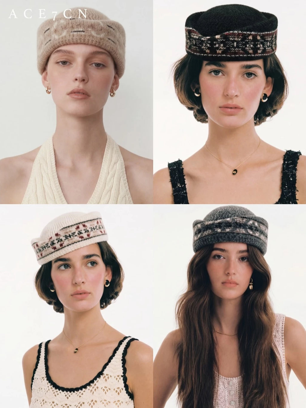 Jacquard Knit Pillbox Hat — ACE7CN