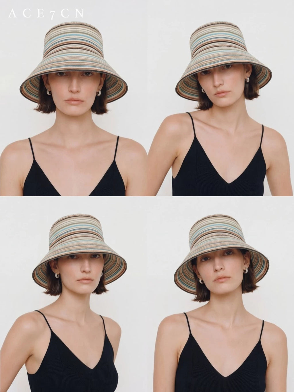 Multi-Stripe Roll-Brim Bucket Hat — ACE7CN