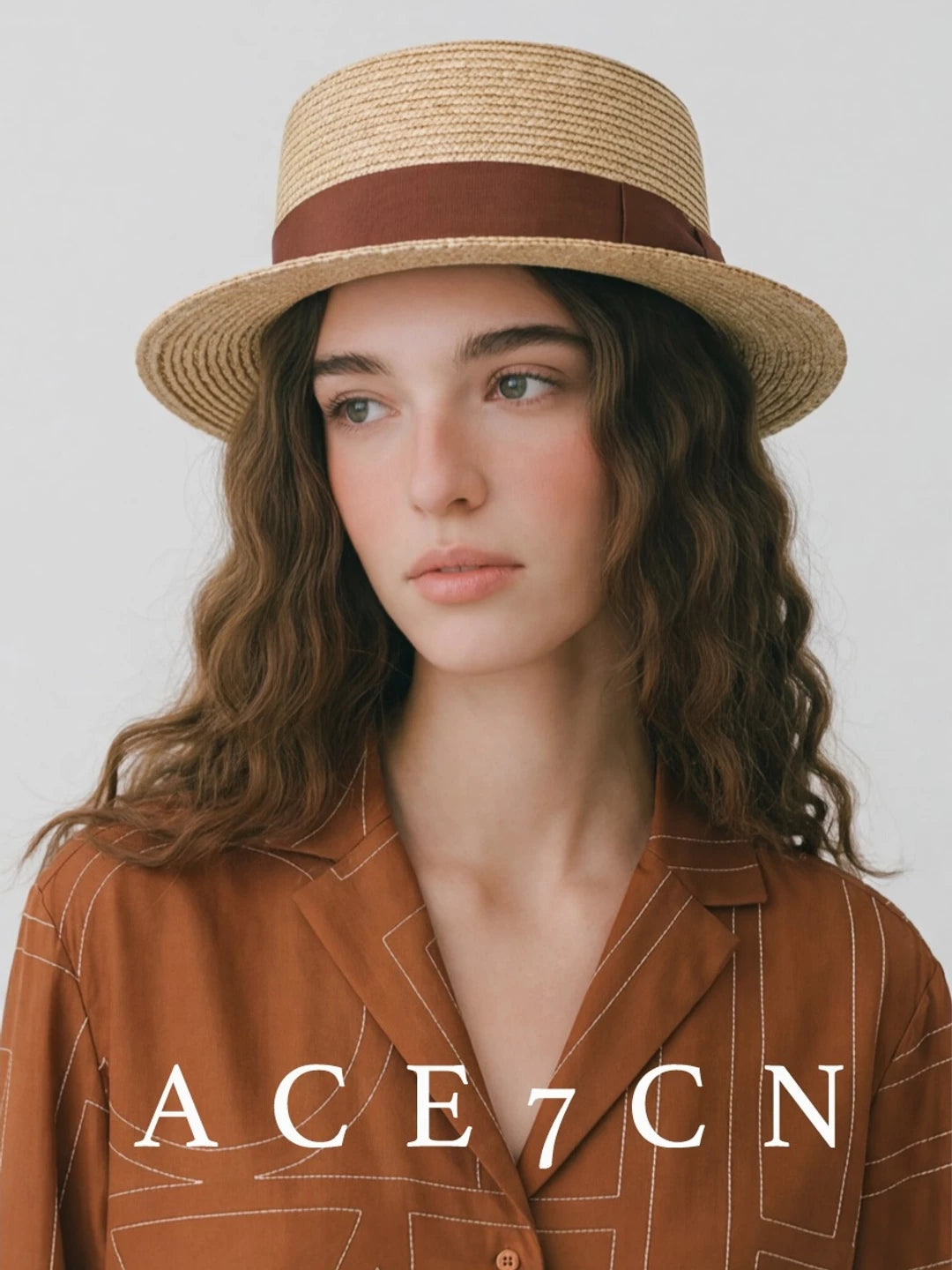 Short-Brim Straw Flat-Top Boater — ACE7CN