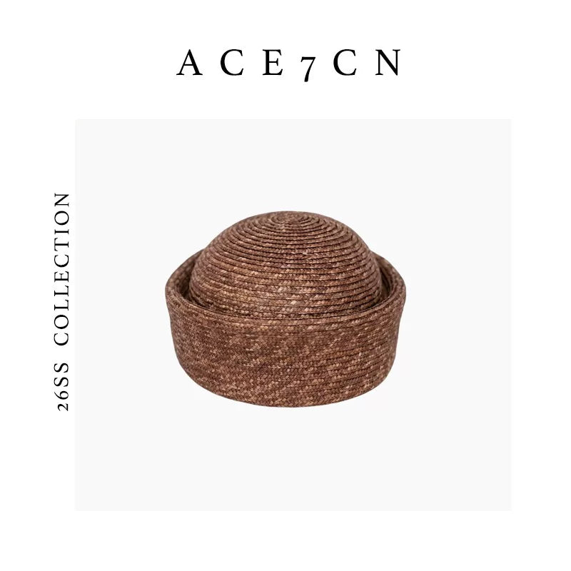 Rounded-Crown Straw Pillbox Hat — ACE7CN
