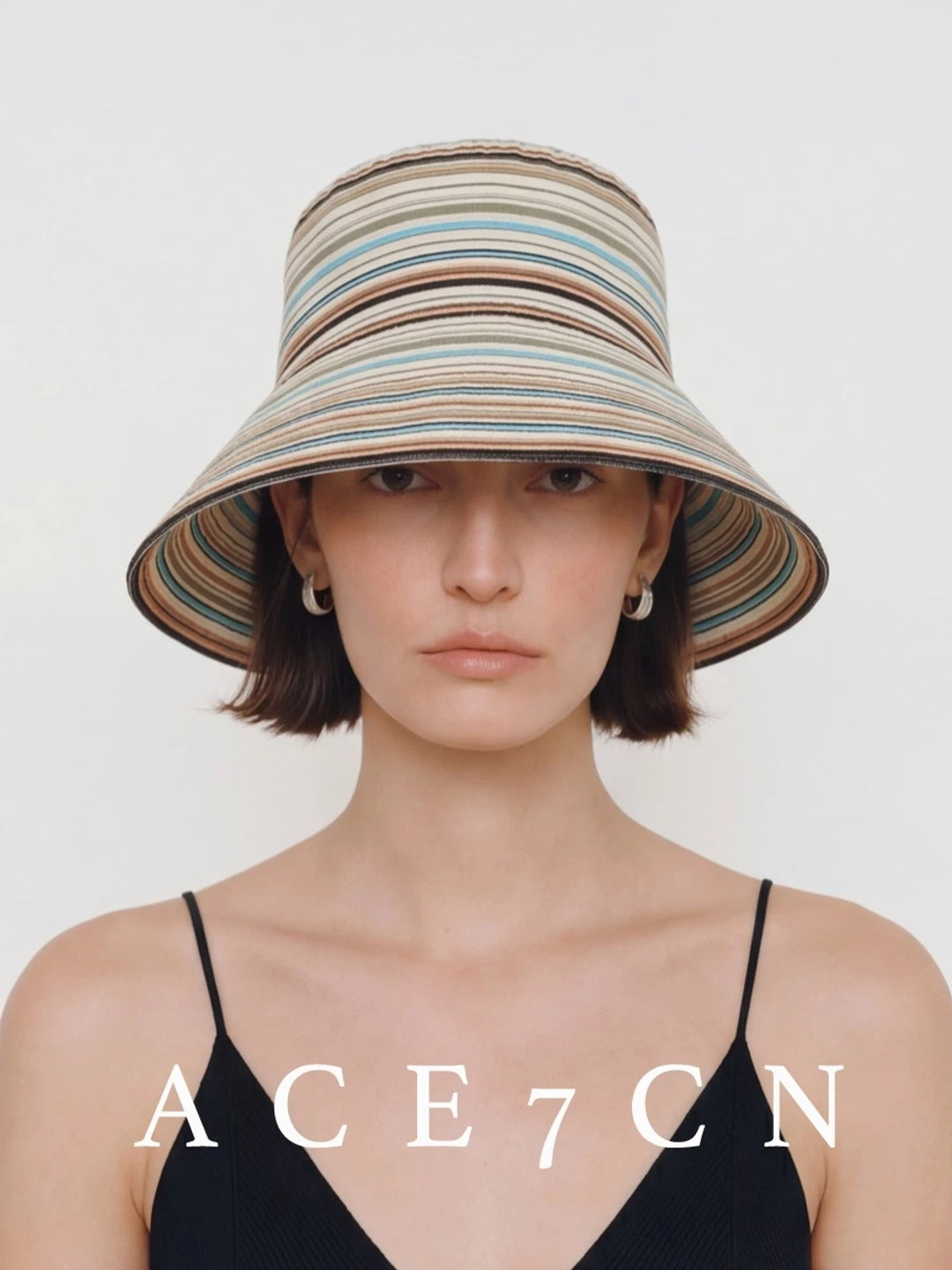 Multi-Stripe Roll-Brim Bucket Hat — ACE7CN