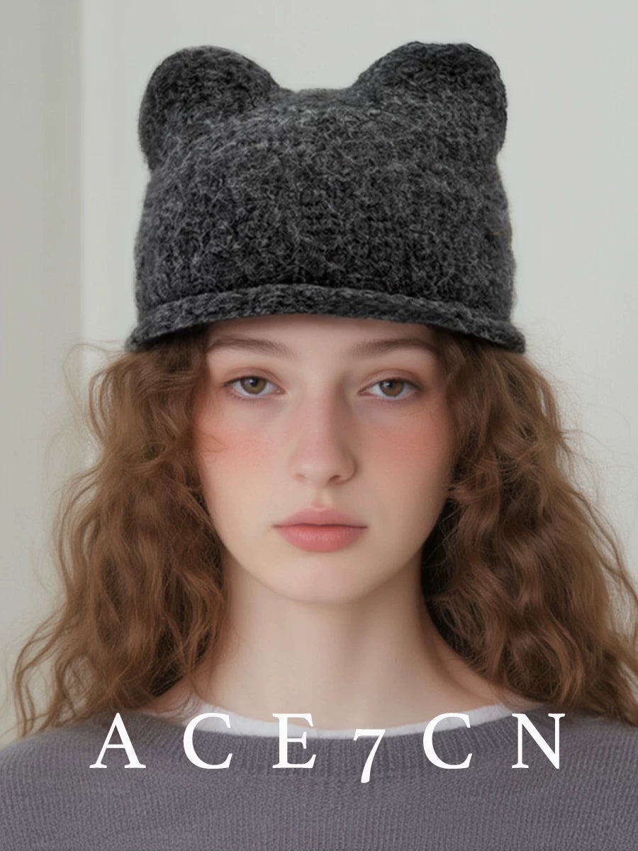 Cat-Ear Knit Ear-Flap Beanie — ACE7CN