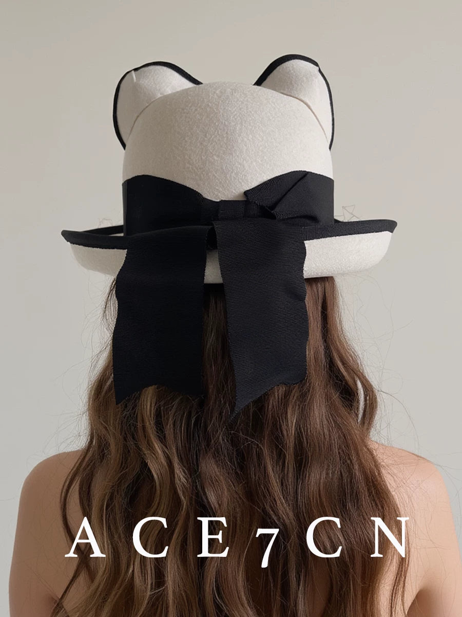Veiled Cat-Ear Wool Fedora — ACE7CN
