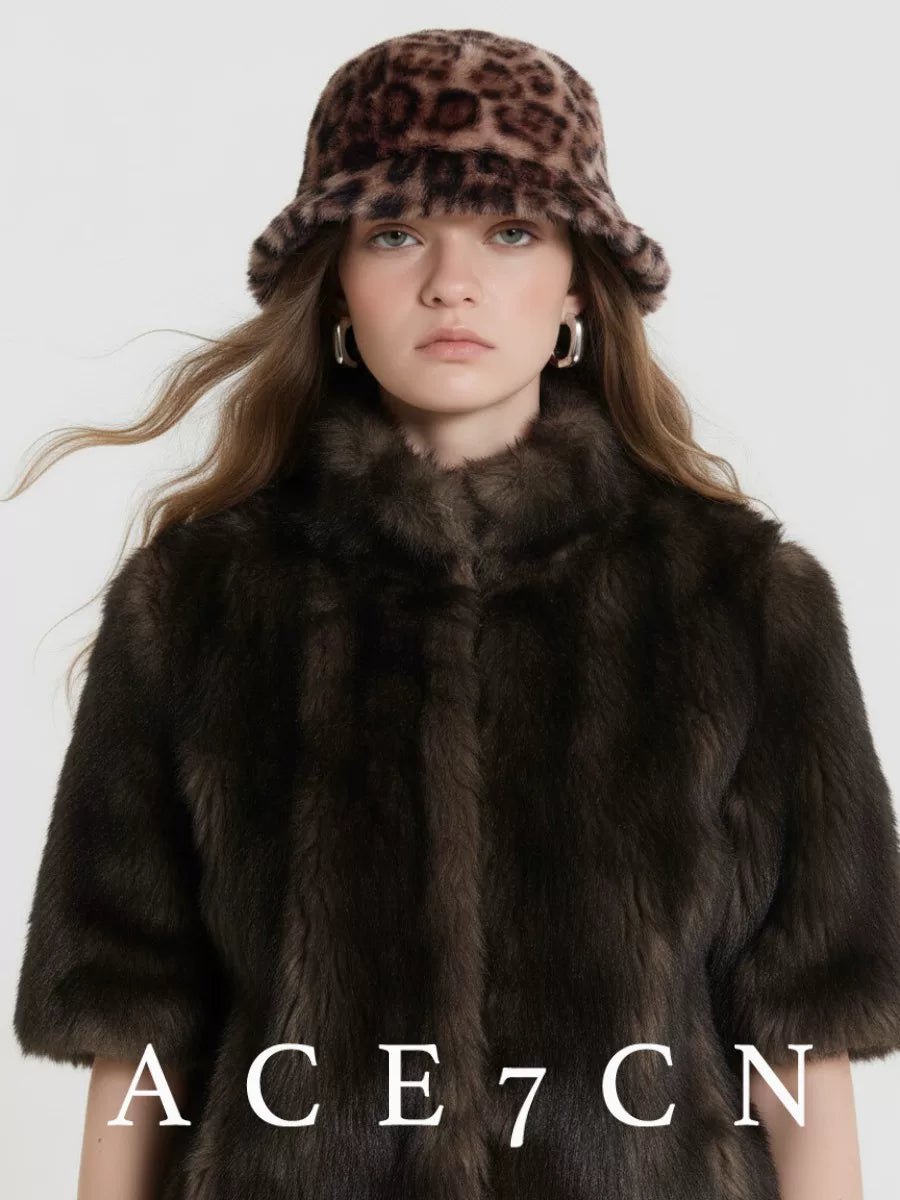 British Vintage Leopard Bucket Hat Vintage Faux-Fur