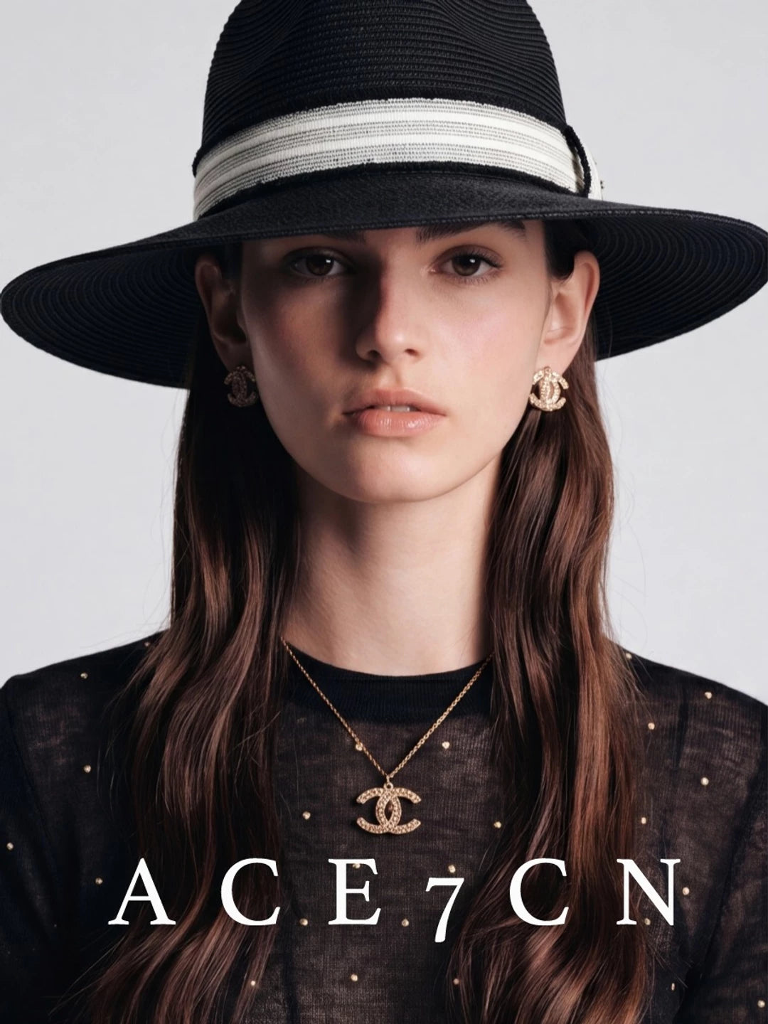 Monochrome Wide-Brim Straw Fedora — ACE7CN