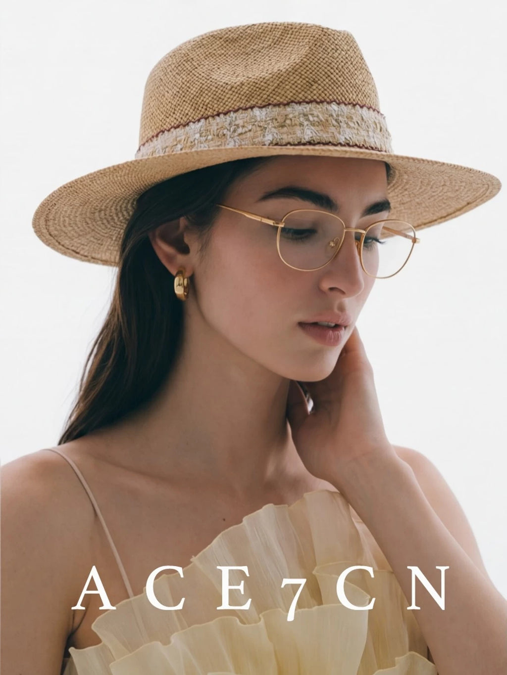 Hand-Woven Tweed-Effect Straw Fedora — ACE7CN