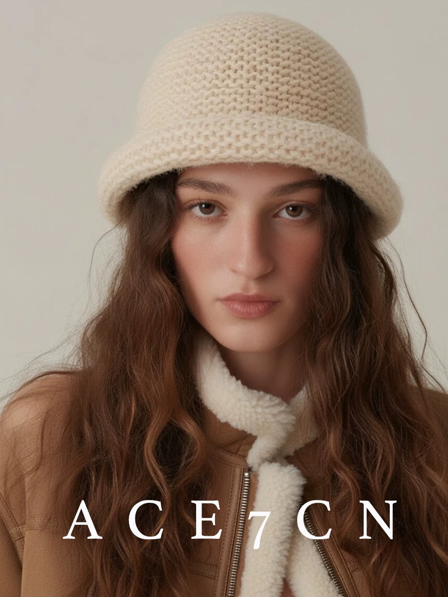 Roll-Brim Crochet Cashmere Bucket Hat — ACE7CN