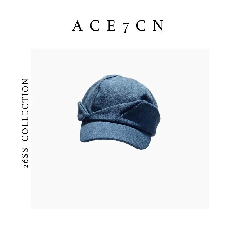 Roll-Brim Denim Newsboy Cap — ACE7CN