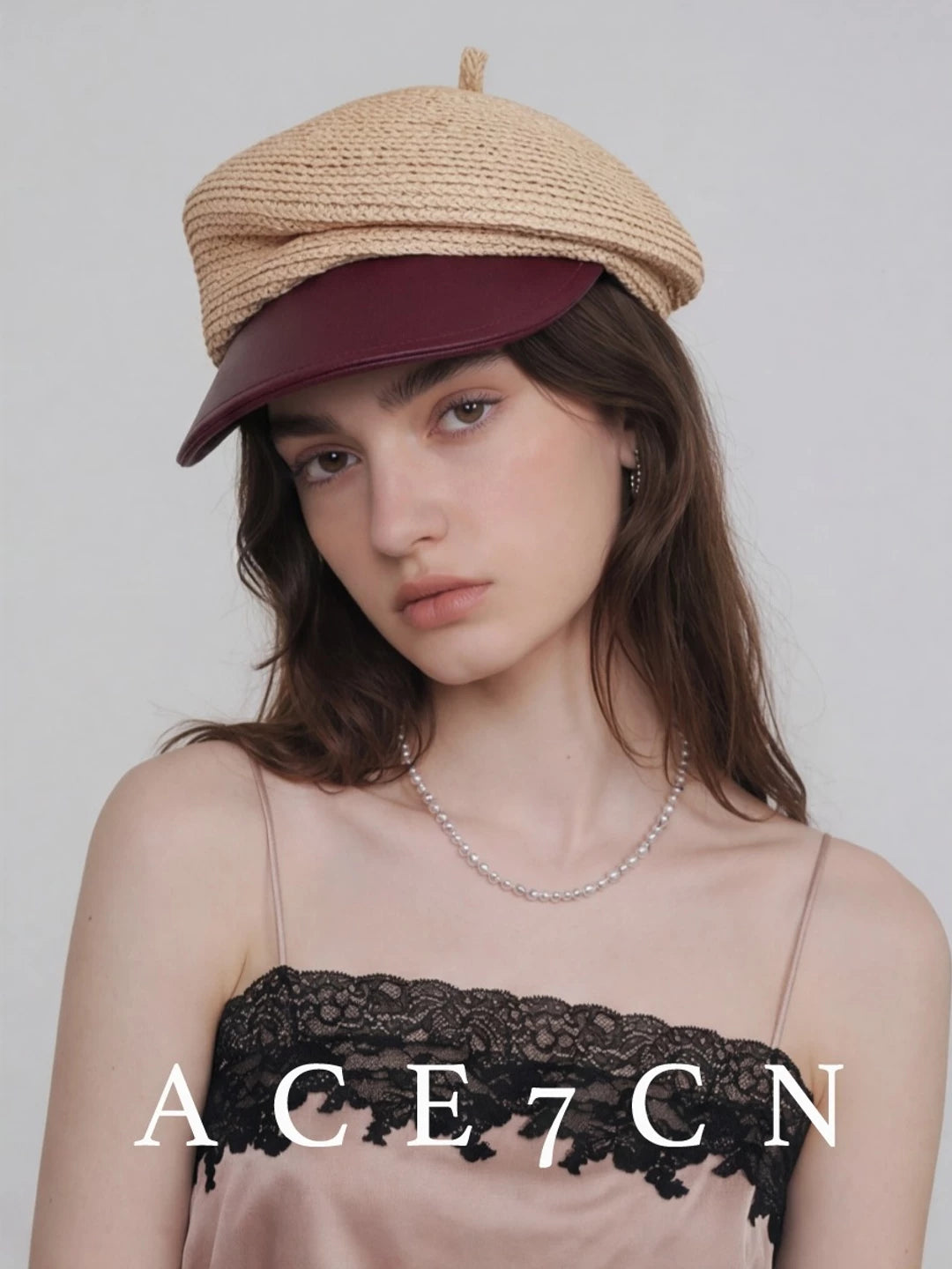 Two-Tone Raffia Equestrian Cap — ACE7CN