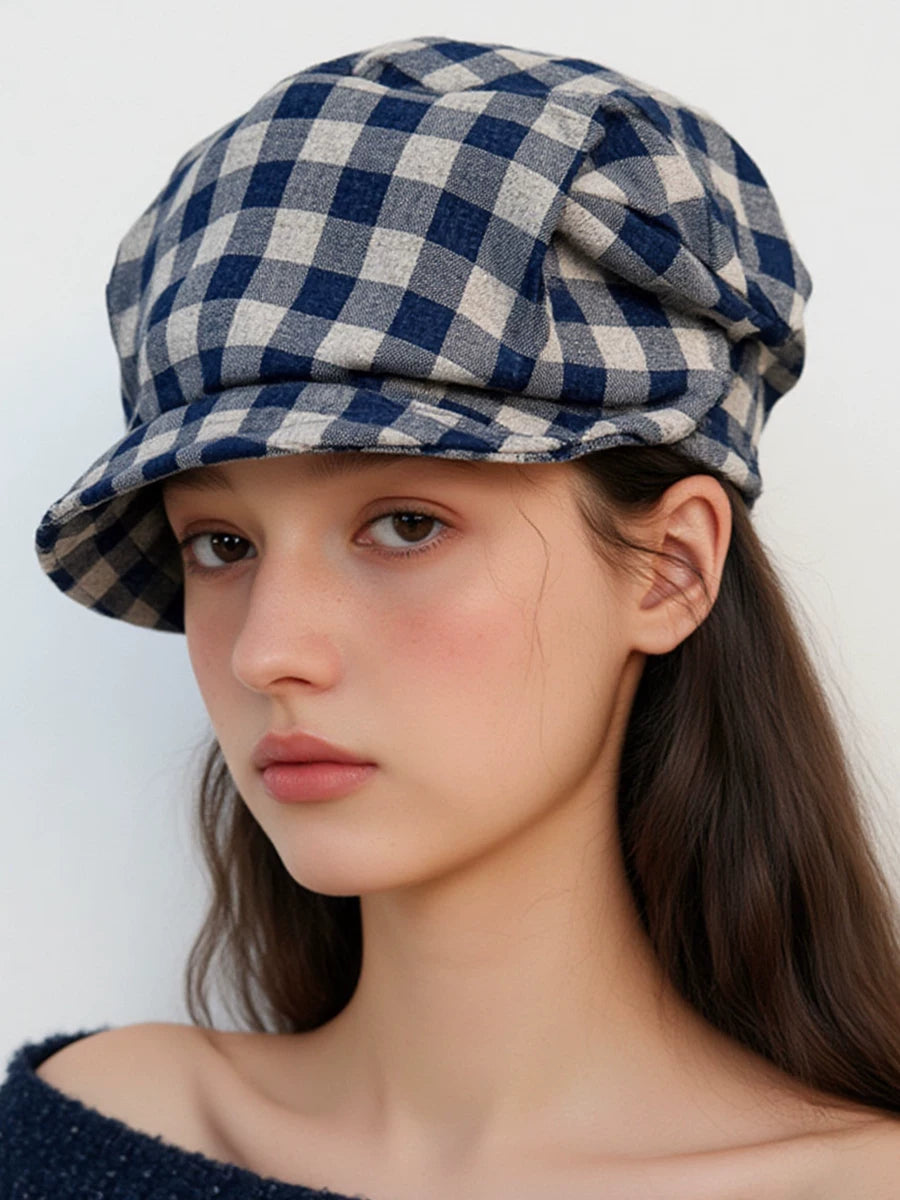 Plaid Cotton-Linen Painter Cap — ACE7CN