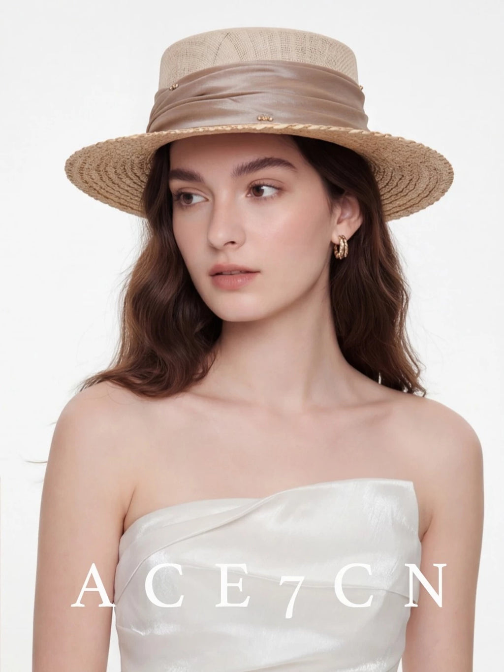 Satin-Band Wide-Brim Straw Boater — ACE7CN