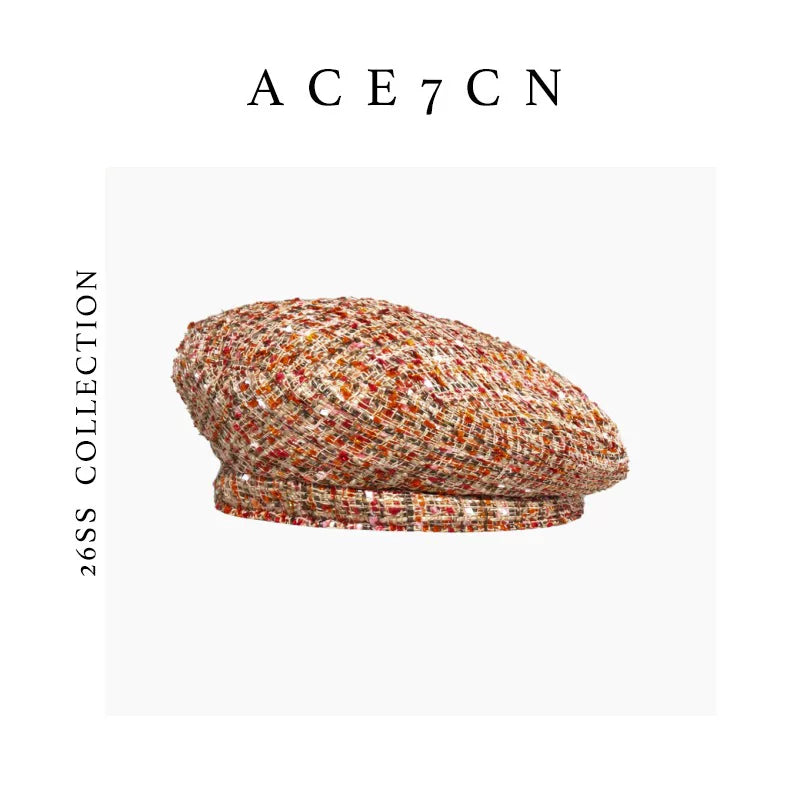Generous-Fit Tweed Painter Beret — ACE7CN