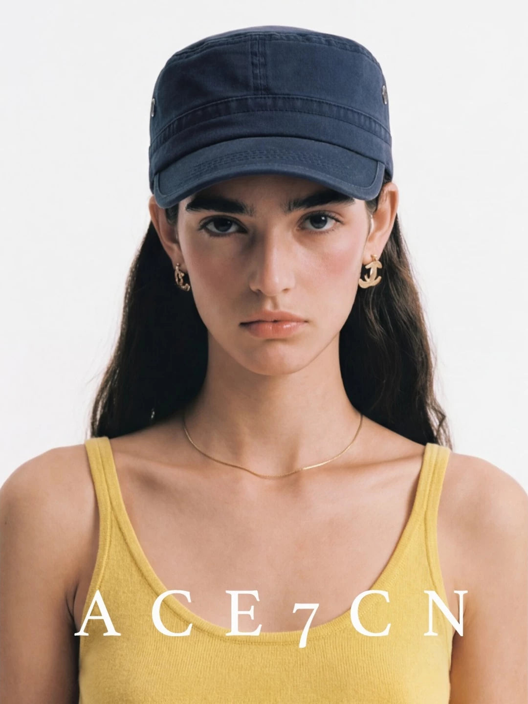 Flat-Brim Distressed Denim Equestrian Cap — ACE7CN