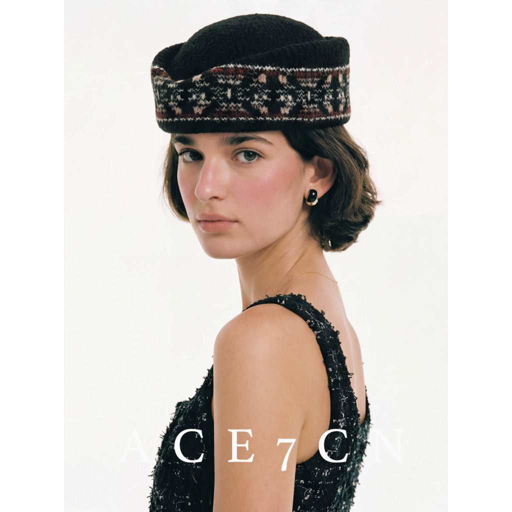 Jacquard Knit Pillbox Hat — ACE7CN