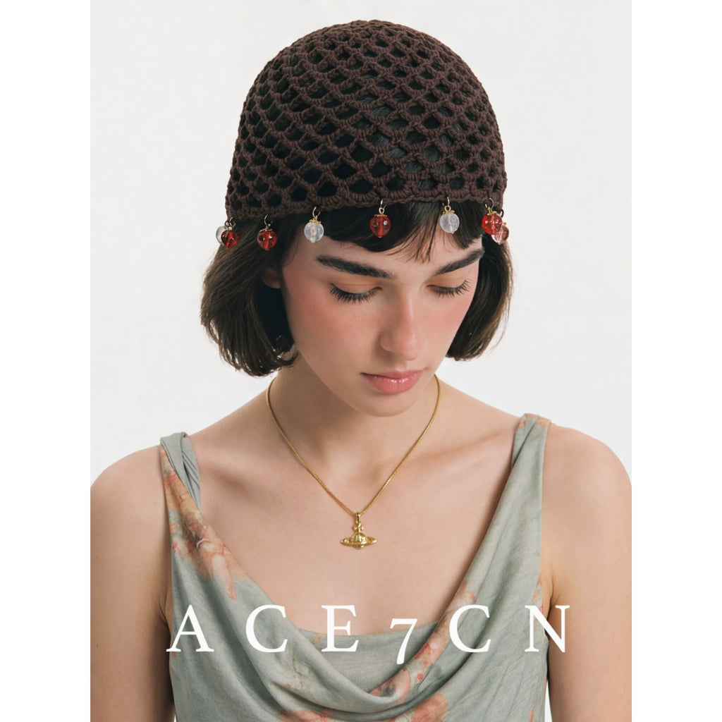 Gem-Pendant Openwork Knit Beanie — ACE7CN
