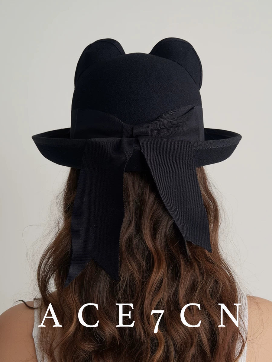 Veiled Cat-Ear Wool Fedora — ACE7CN