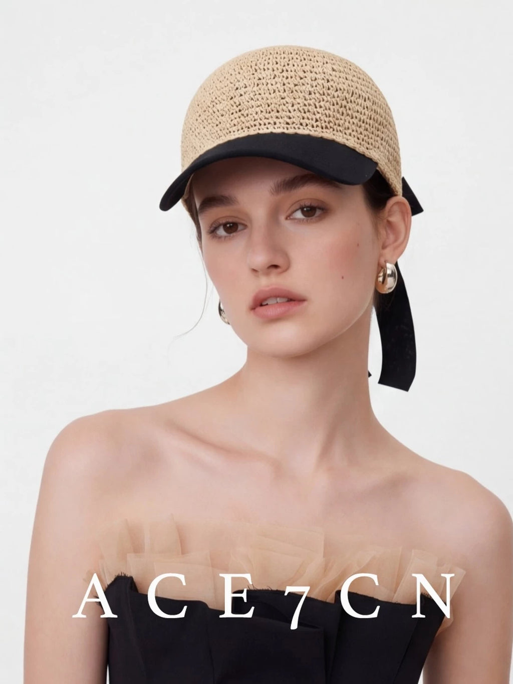 Bow-Detail Paper-Straw Baseball Cap — ACE7CN