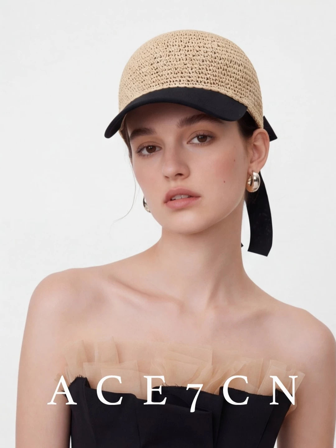 Bow-Detail Paper-Straw Baseball Cap — ACE7CN
