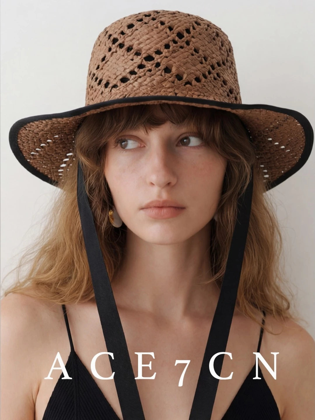 Openwork Tie-Strap Straw Fedora — ACE7CN