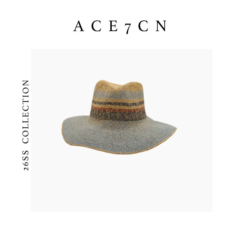 Striped Two-Tone Straw Fedora — ACE7CN