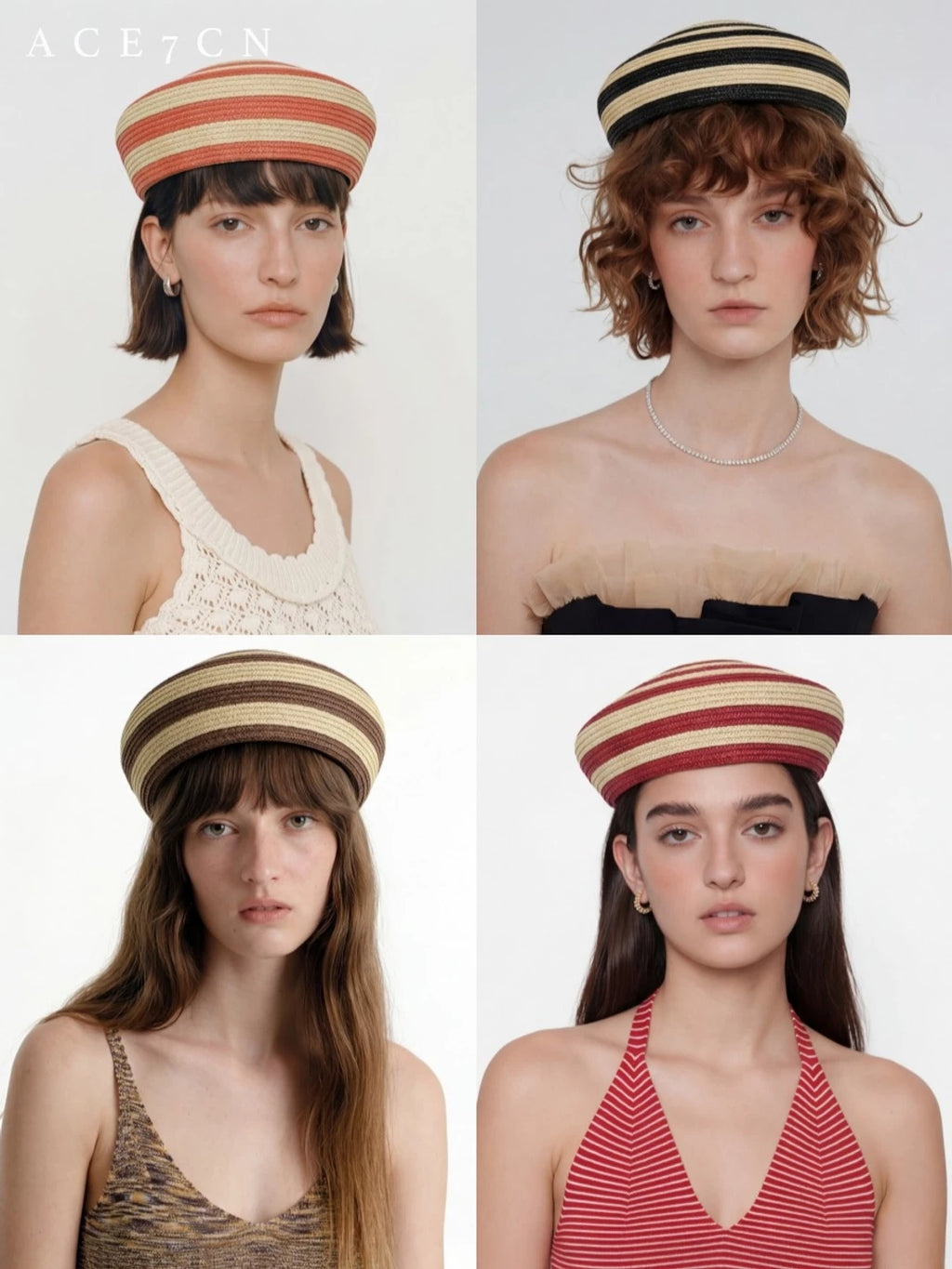 Domed Striped Straw Pillbox Hat — ACE7CN