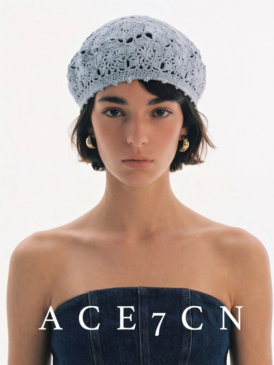 Openwork Crochet Cotton-Linen Beret — ACE7CN
